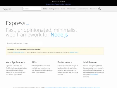 URL Screenshot of http://expressjs.com